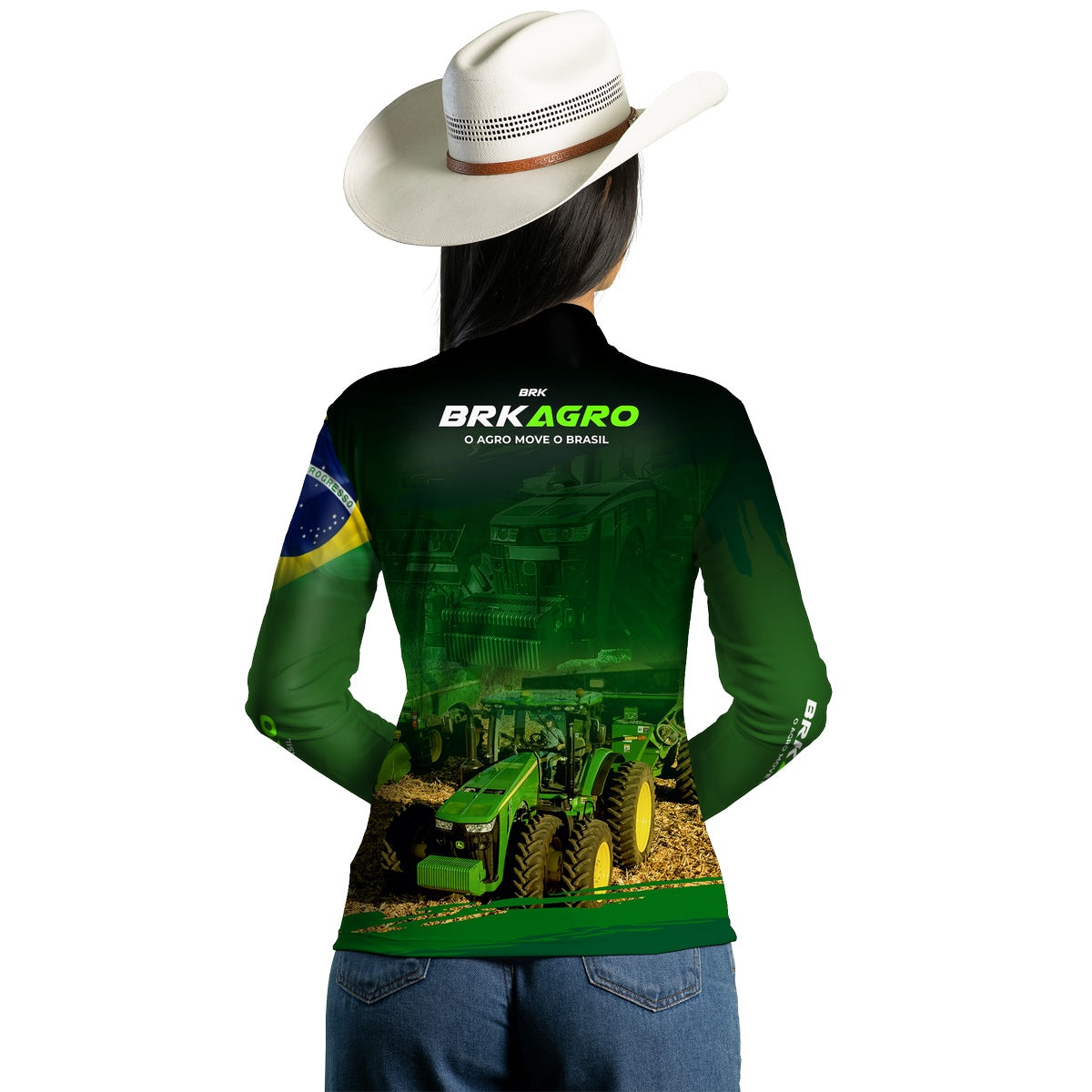 Camisa Feminina Agro Brk Verde o Agro Move o Brasil com Proteção Solar UV50+ - Brk Agro