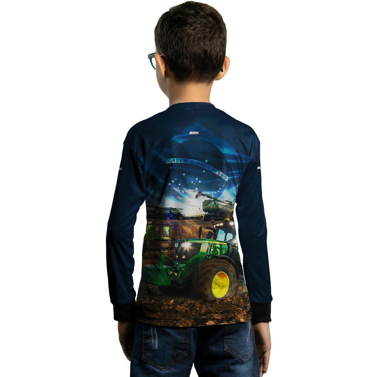 Camisa Agro Brk Trator Verde Brasil Azul com Proteção Solar UV50+ - Brk Agro