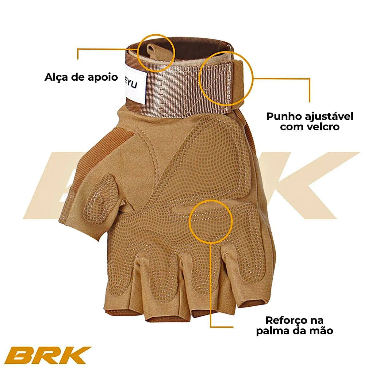 Luva Esportiva Tática Meio Dedo Dorsal - Brk Agro