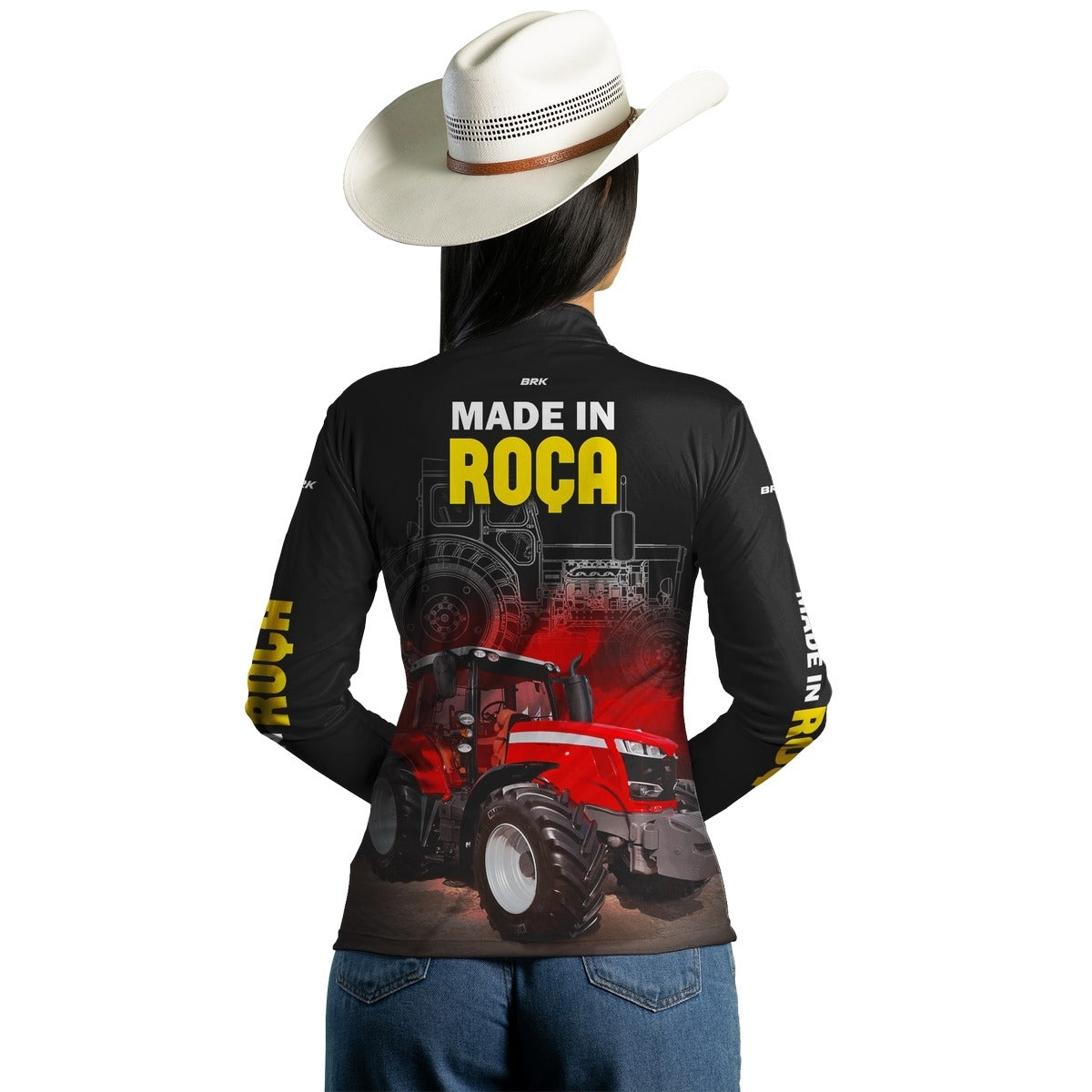 Camisa Agro Feminina Brk Made in Roça Trator Vermelho com Proteção Solar UV50+ - Brk Agro
