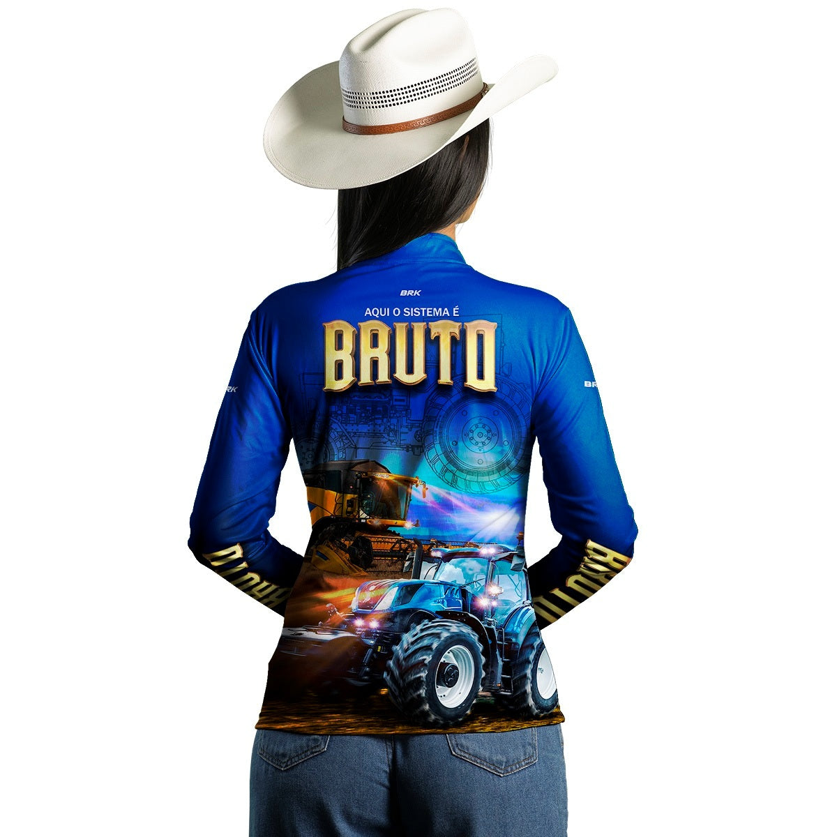 Camisa Agro Feminina Brk Sistema é Bruto Trator Azul com UV50+ - Brk Agro