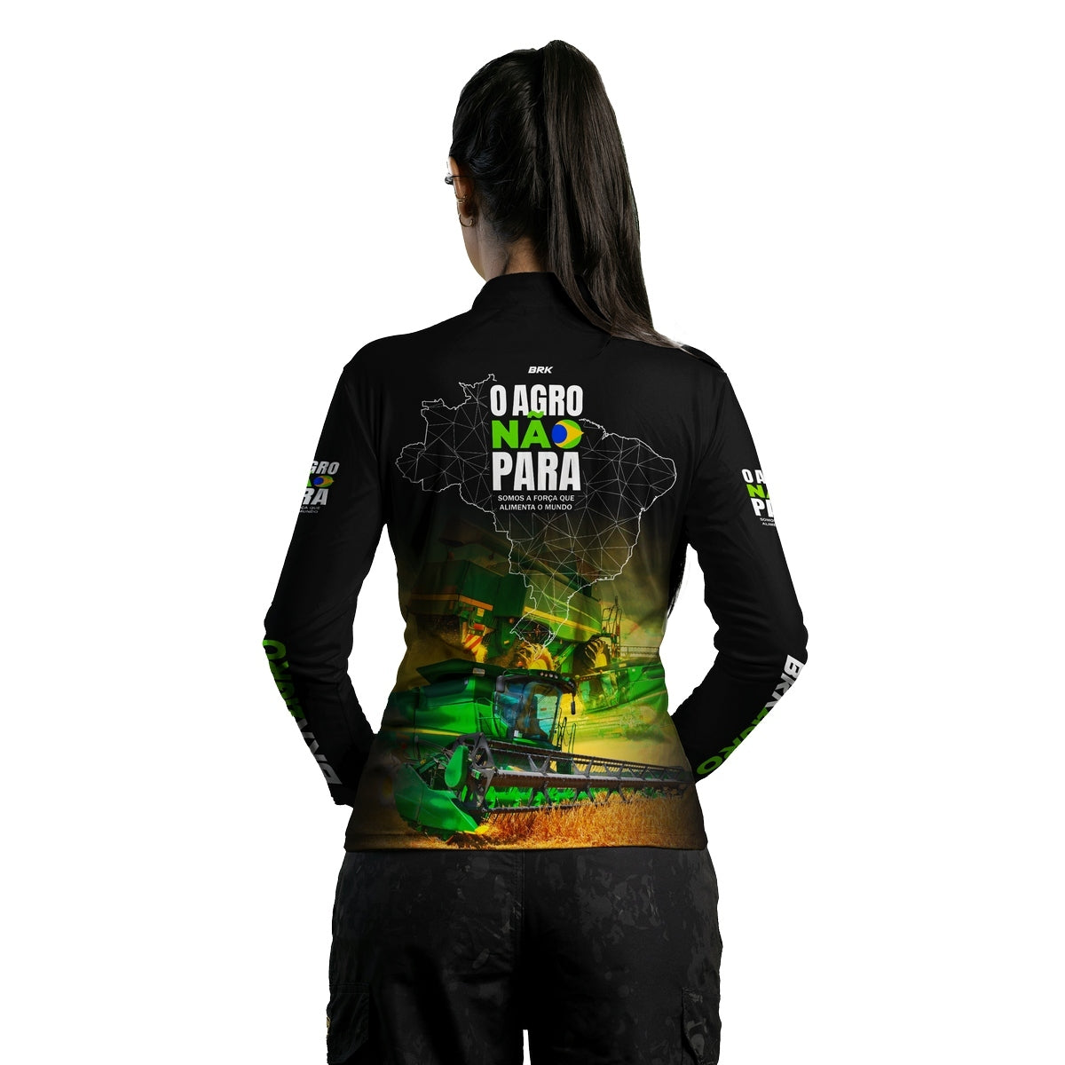 Camisa Agro Feminina Brk O Agro Não Para Trator Verde com UV50+ - Brk Agro