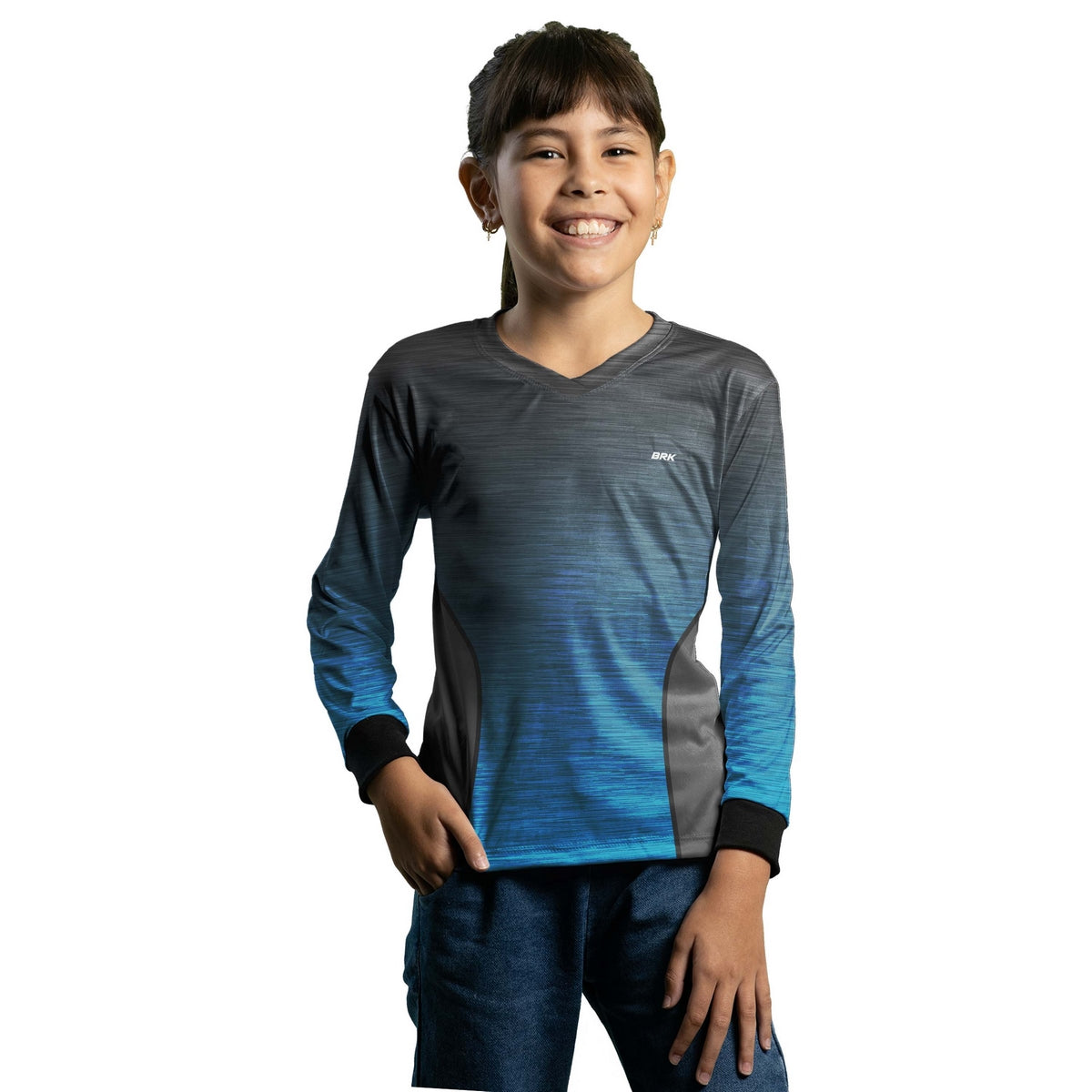Camisa Infantil Agro Brk Mescla Cinza e Azul com Proteção Solar UV50+ - Brk Agro