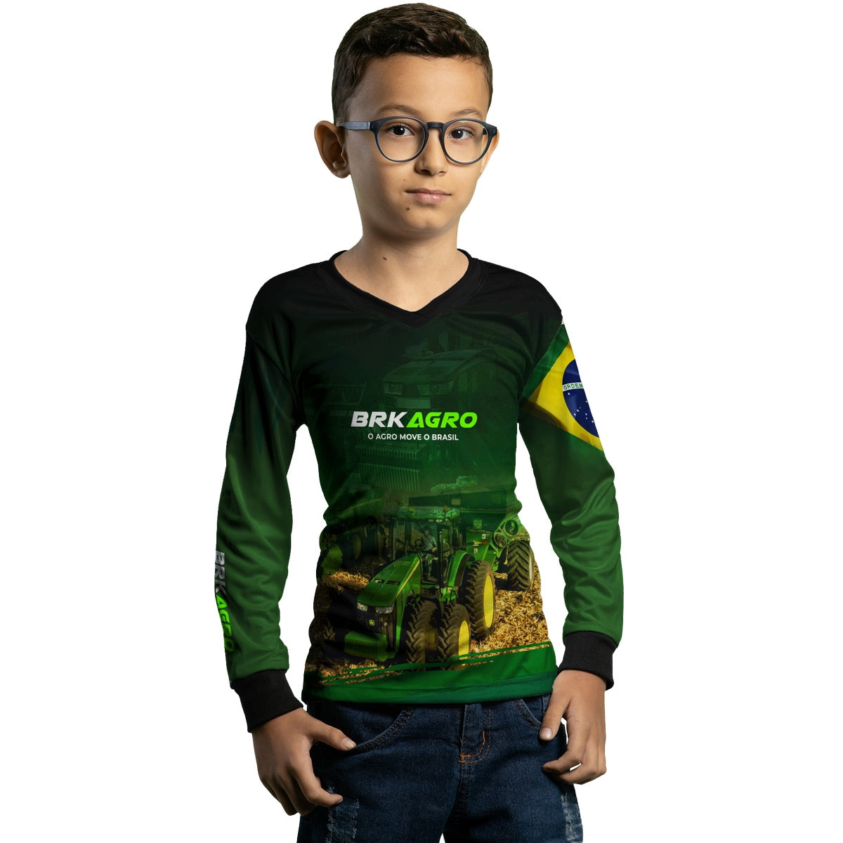 Camisa Infantil Agro Brk Verde o Agro Move o Brasil com Proteção Solar UV50+ - Brk Agro