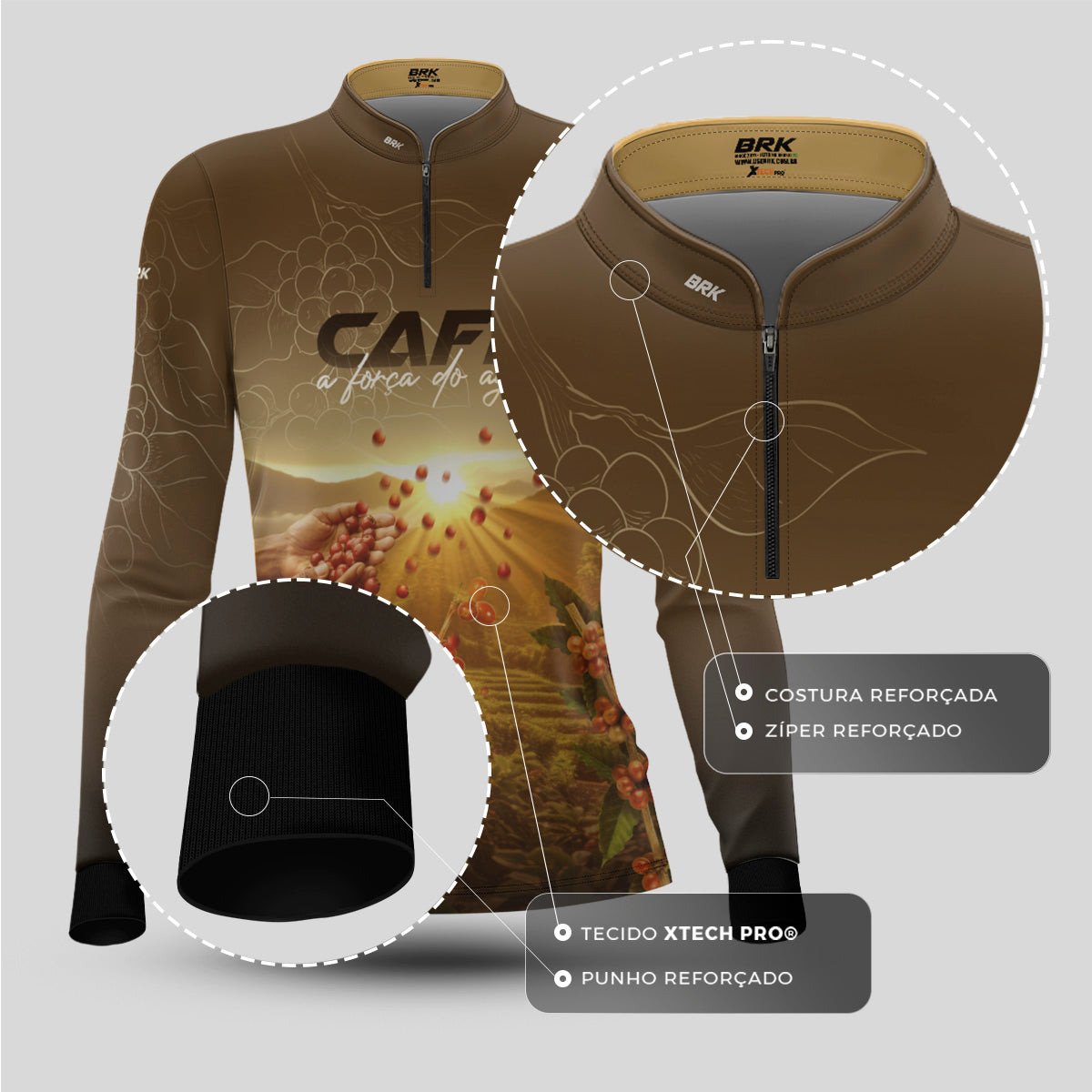 Camisa Agro Feminina Brk Café A Força do Agro com Proteção Solar UV50+ - Brk Agro