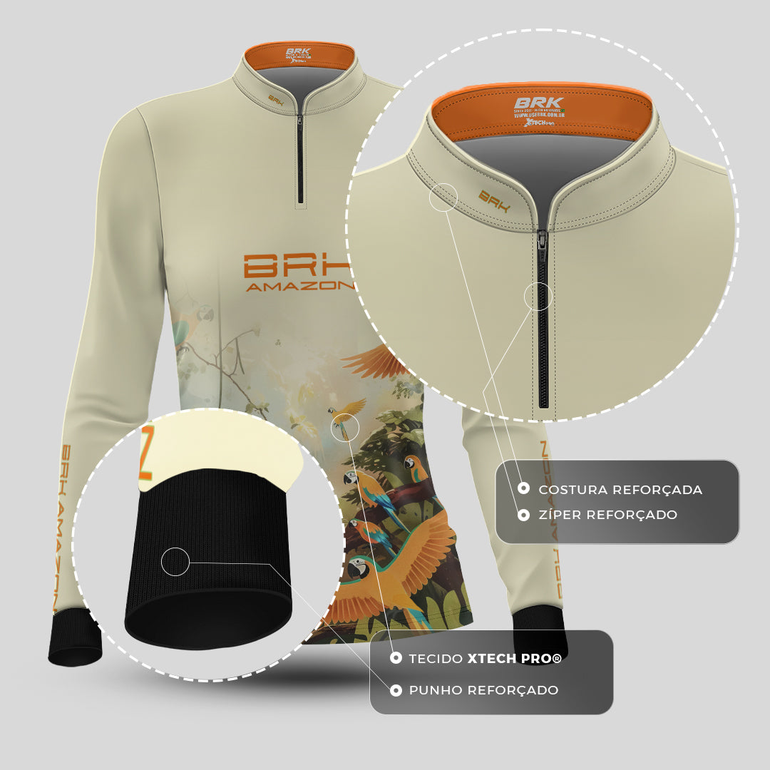 Camisa de Pesca Feminina Brk Amazon Araras com Proteção UV50 - Brk Agro