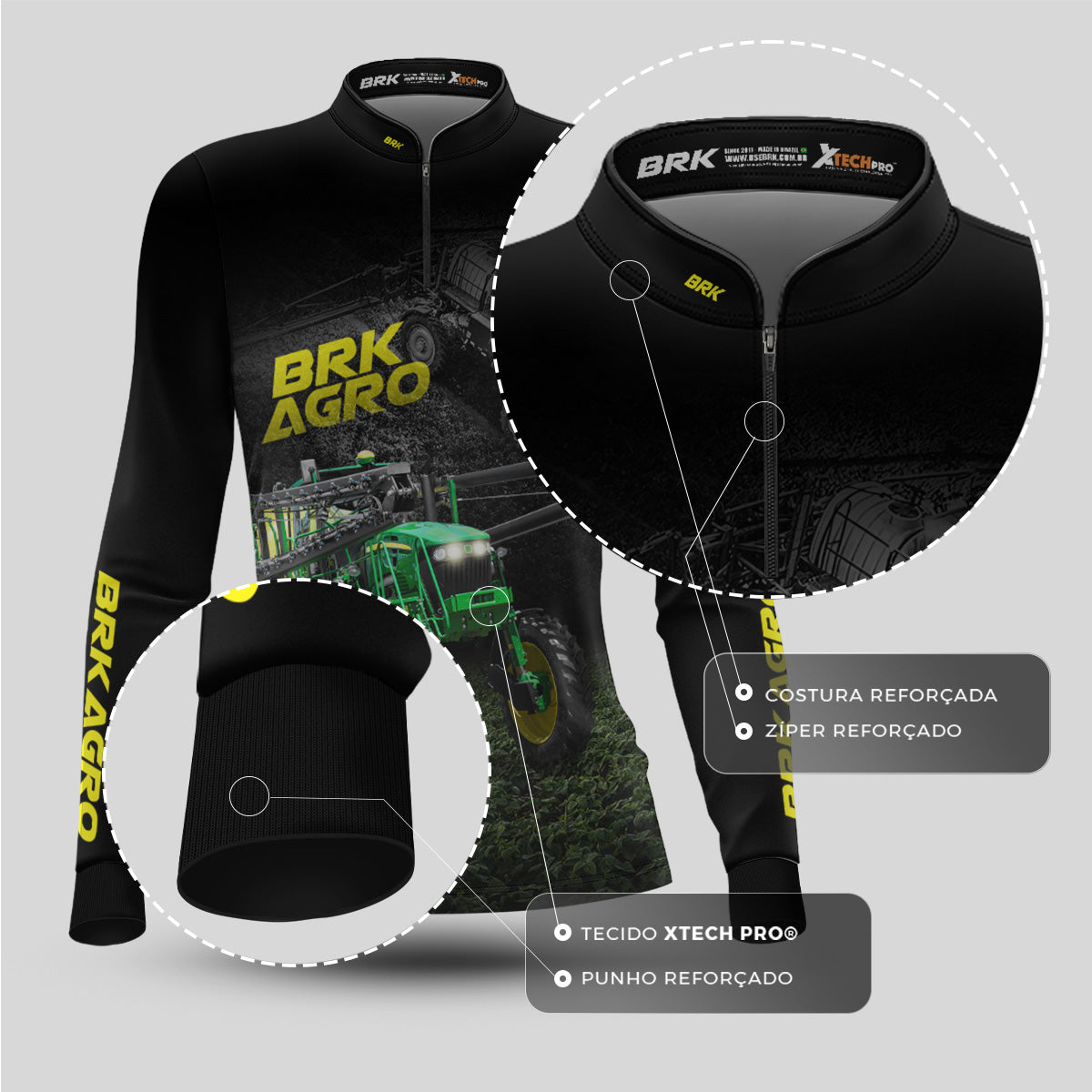 Camisa Agro Feminina Brk Trator Pulverizador M4000 Escura com Proteção Solar UV50+