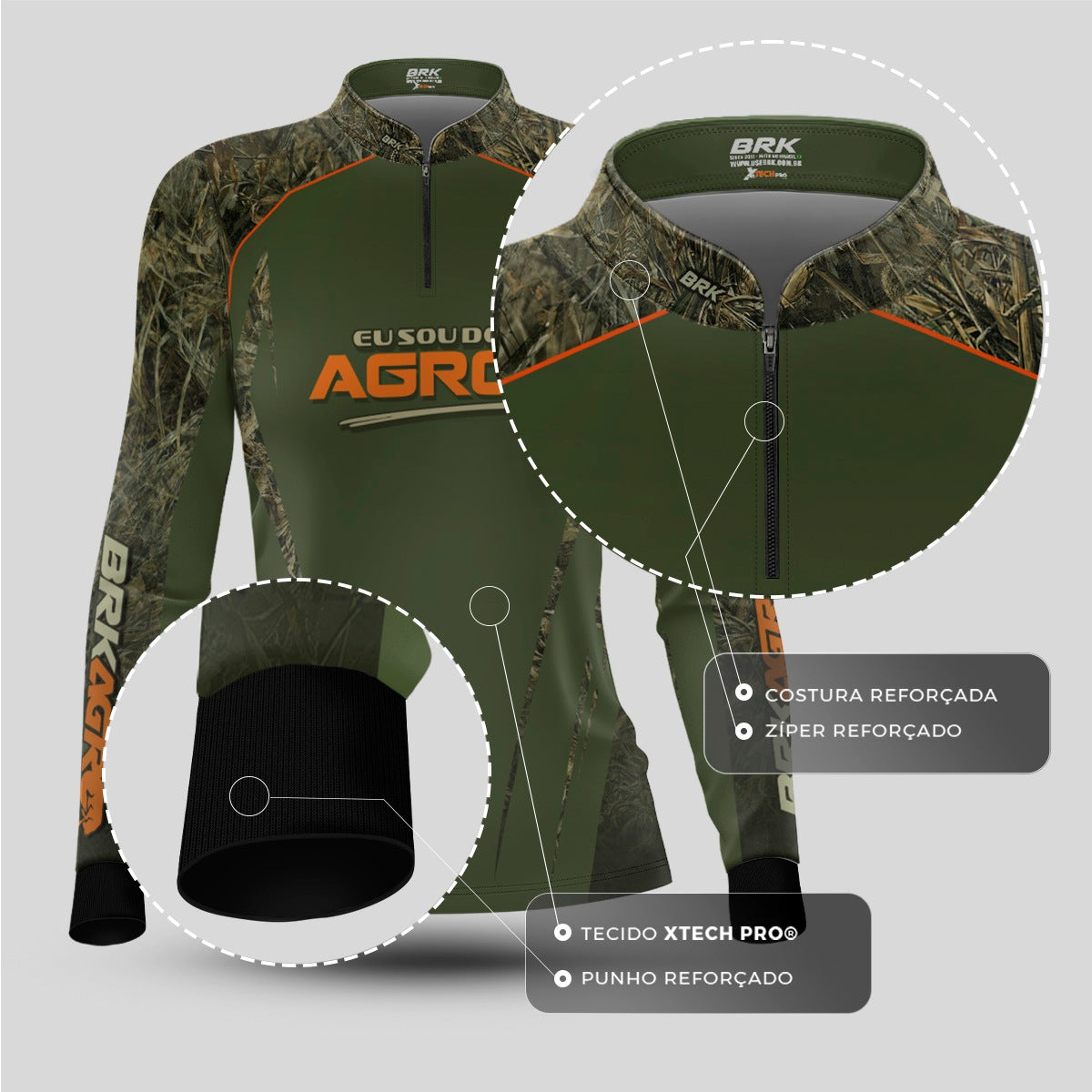 Camisa Agro Feminina Brk Eu Sou Do Agro Real Tree com Proteção Solar UV50+ - Brk Agro