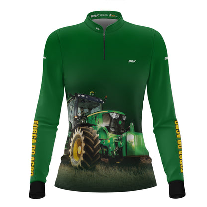 Camisa Feminina Agro Brk Força do Agro Trator Verde com UV50+