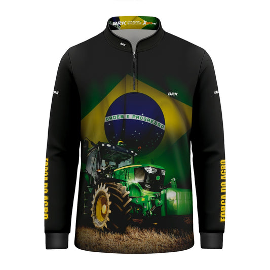 Camisa Infantil Agro Brk Trator Verde Brasil com Proteção Solar UV50+