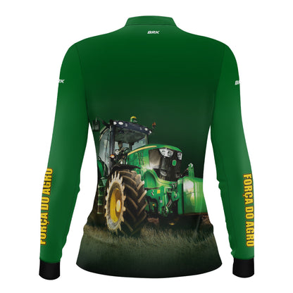 Camisa Feminina Agro Brk Força do Agro Trator Verde com UV50+