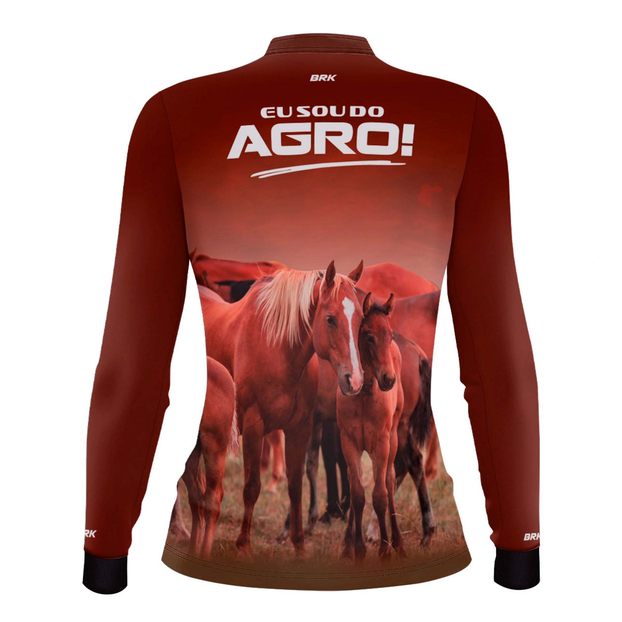 Camisa UV50 Agro Feminina Brk Eu Sou do Agro Marrom Cavalos