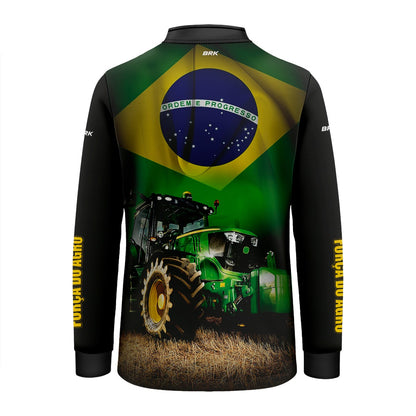 Camisa Infantil Agro Brk Trator Verde Brasil com Proteção Solar UV50+
