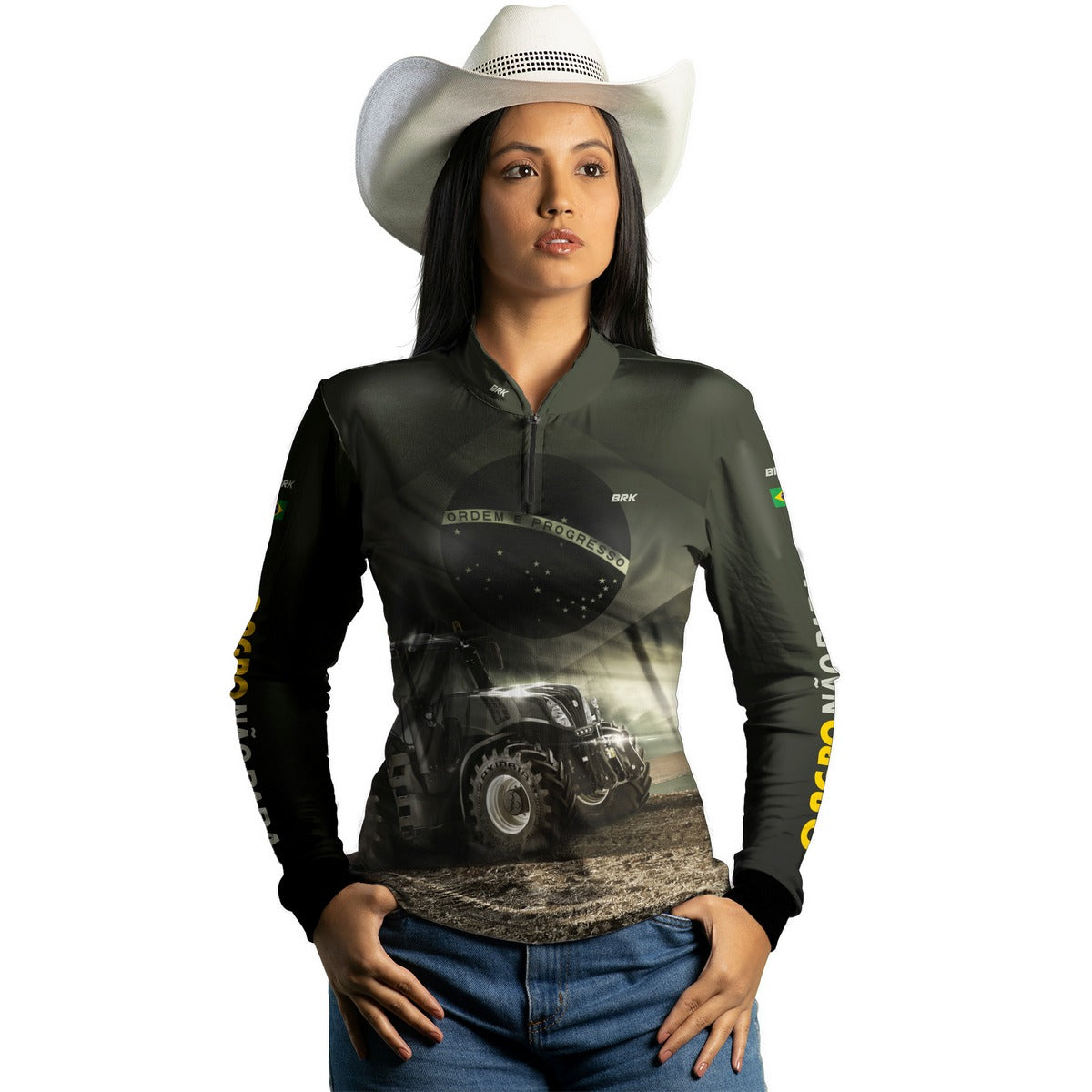 Camisa Agro Feminina Brk Trator Bandeira do Brasil com Proteção Solar UV50+ - Brk Agro