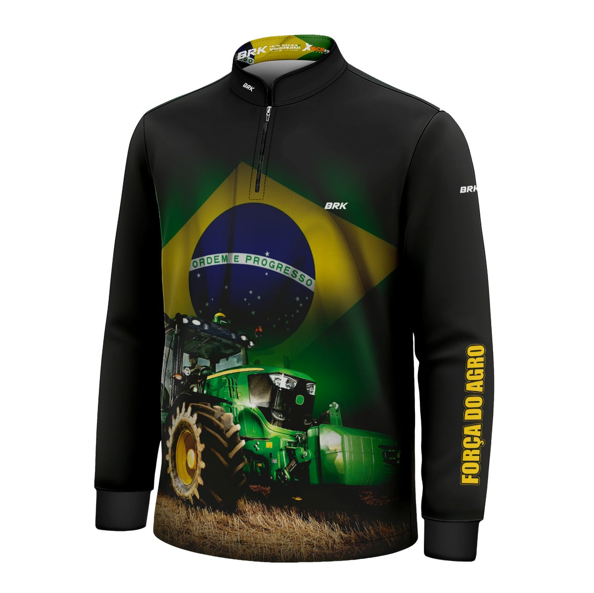 Camisa Infantil Agro Brk Trator Verde Brasil com Proteção Solar UV50+