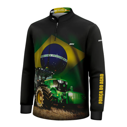 Camisa Infantil Agro Brk Trator Verde Brasil com Proteção Solar UV50+
