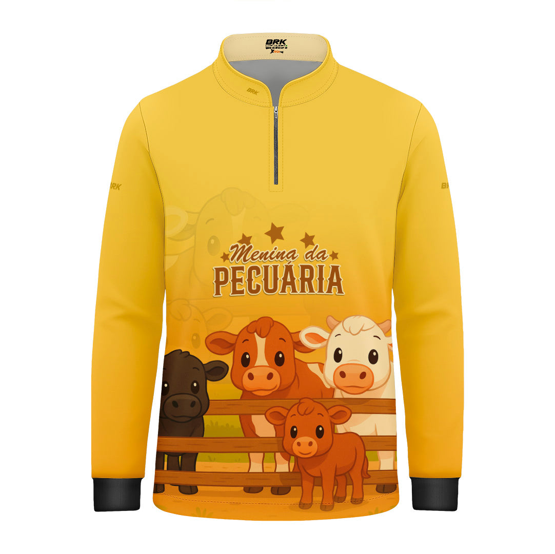 Camisa Agro Kids Brk Amarela Menina da Pecuária com Proteção UV50 + Brinde - Brk Agro