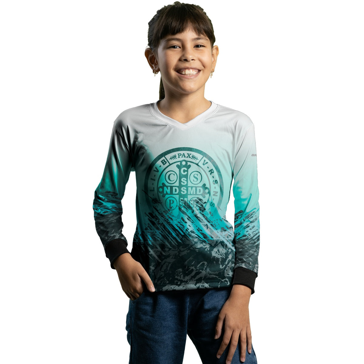 Camisa Infantil Agro Brk São Bento Ciano Claro com Proteção Solar UV50+ - Brk Agro