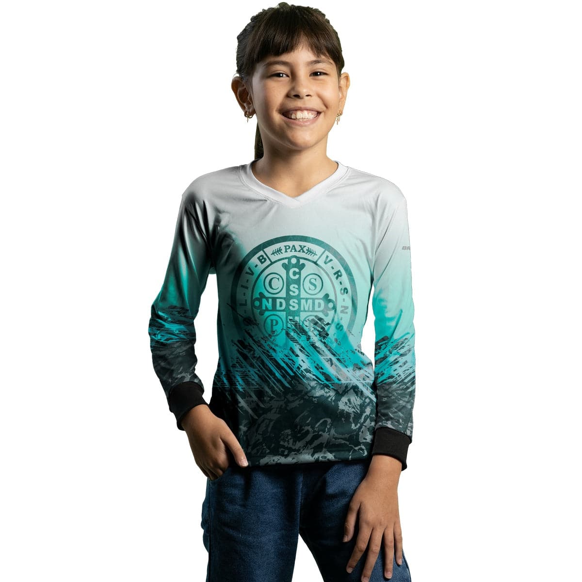 Camisa Infantil Agro Brk São Bento Ciano Claro com Proteção Solar UV50+ - Brk Agro