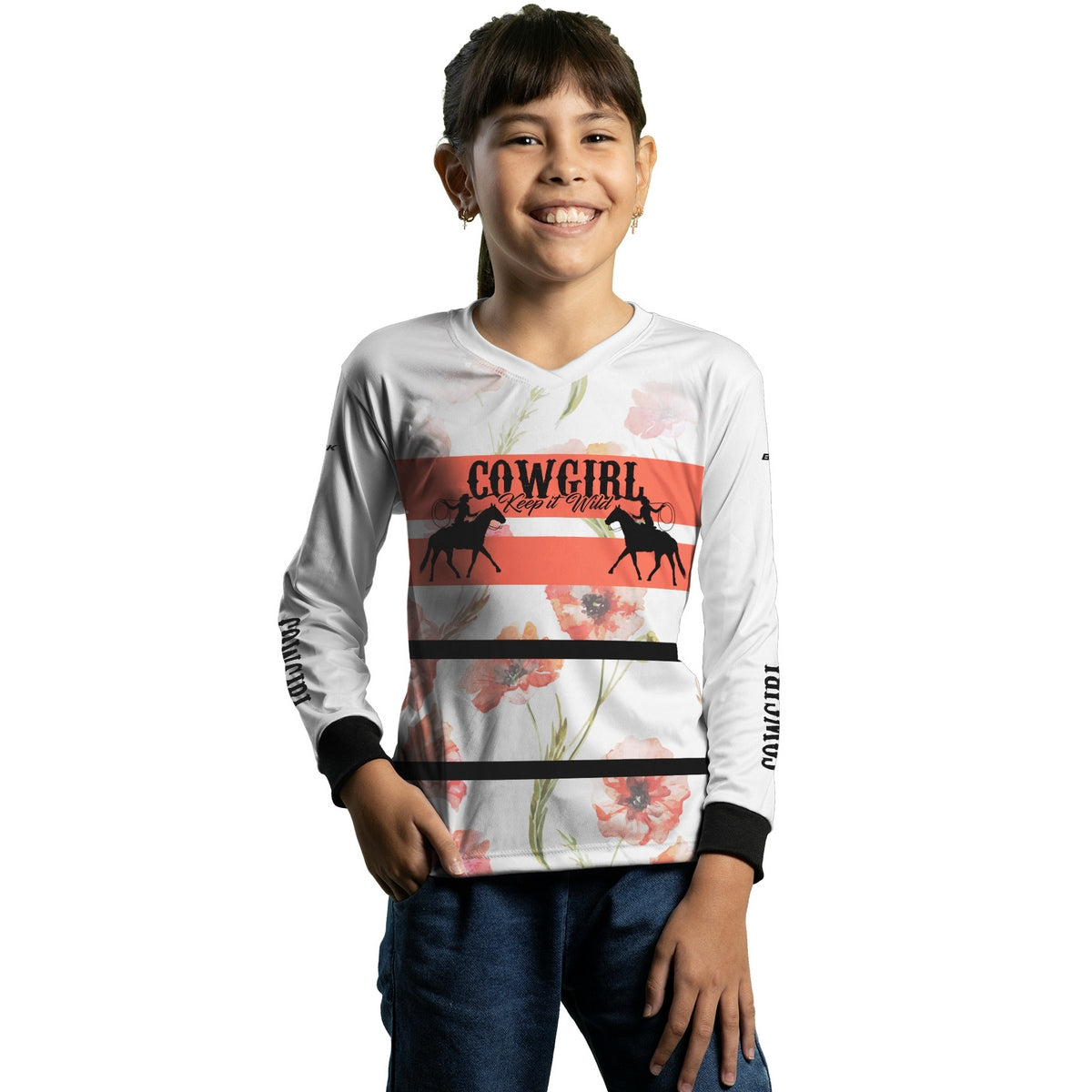 Camisa Infantil Agro Brk Cowgirl Branca com Proteção Solar UV50+ - Brk Agro