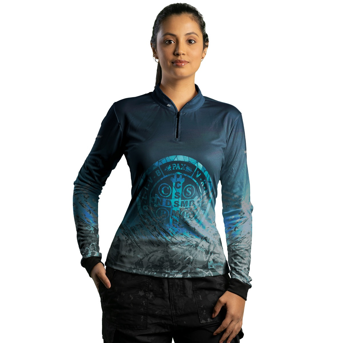 Camisa Feminina Agro Brk São Bento Ciano Escuro com Proteção Solar UV50+ - Brk Agro