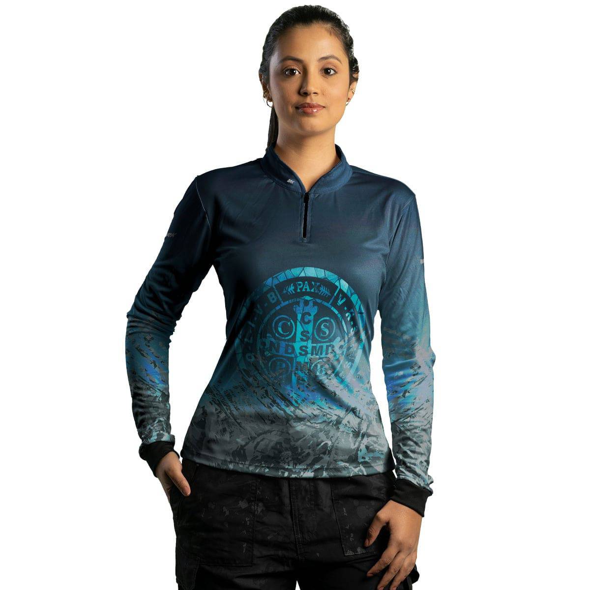 Camisa Feminina Agro Brk São Bento Ciano Escuro com Proteção Solar UV50+ - Brk Agro