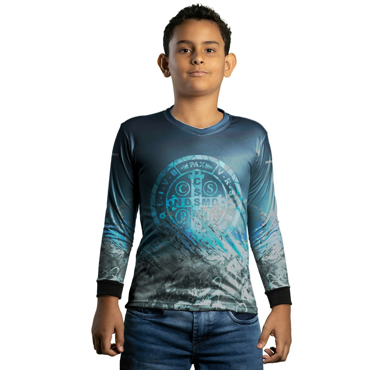 Camisa Infantil Agro Brk São Bento Ciano Escuro com Proteção Solar UV50+ - Brk Agro