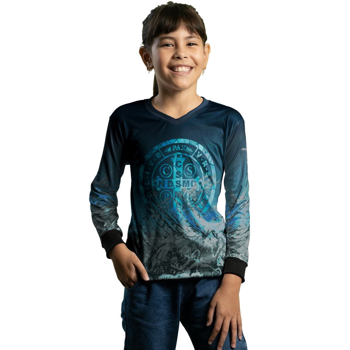 Camisa Infantil Agro Brk São Bento Ciano Escuro com Proteção Solar UV50+ - Brk Agro