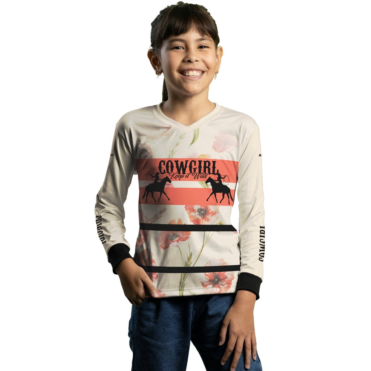 Camisa Infantil Agro Brk Cowgirl Bege com Proteção Solar UV50+ - Brk Agro