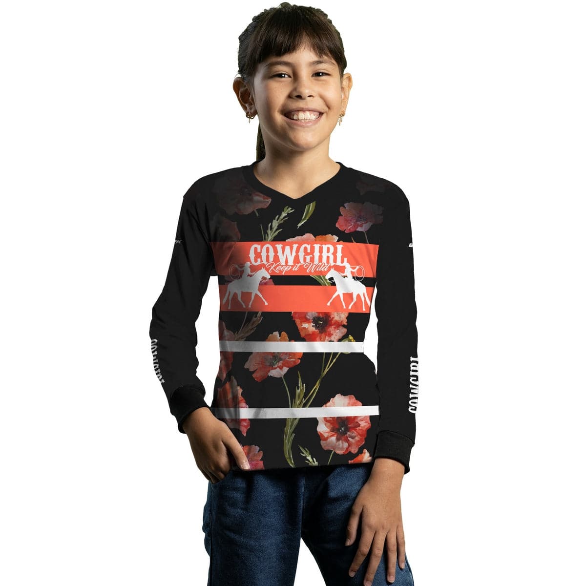 Camisa Infantil Agro Brk Cowgirl Preta com Proteção Solar UV50+ - Brk Agro