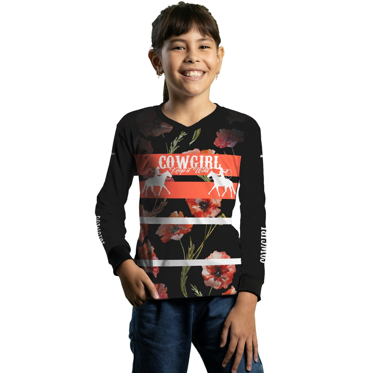 Camisa Infantil Agro Brk Cowgirl Preta com Proteção Solar UV50+ - Brk Agro