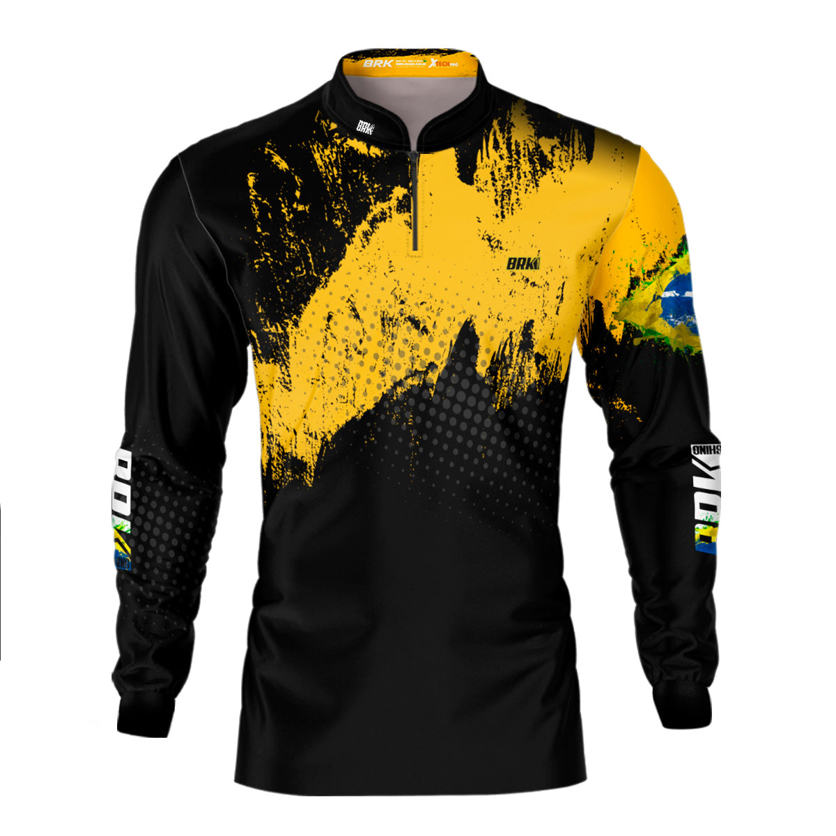 Camisa de Pesca Brk Preto e Amarelo com Proteção Solar UV50+ - Brk Agro