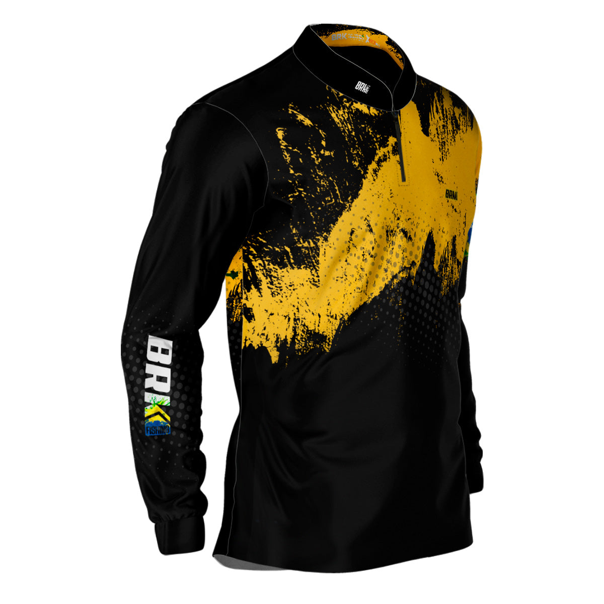 Camisa de Pesca Brk Preto e Amarelo com Proteção Solar UV50+ - Brk Agro