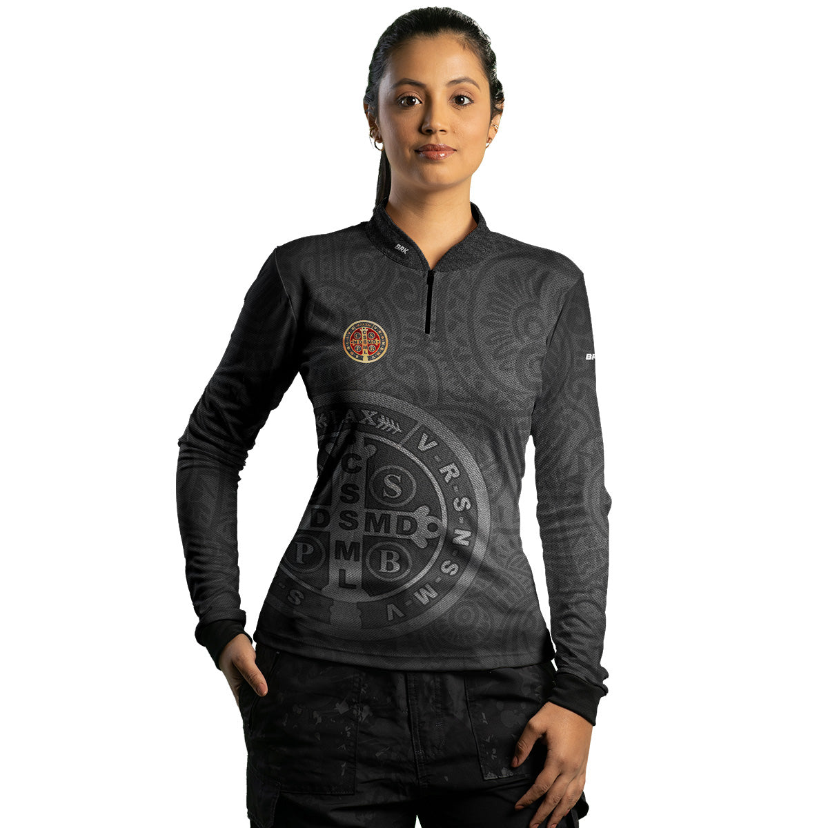 Camisa Feminina Agro  Brk São Bento Dourado Preta com Proteção Solar UV50+ - Brk Agro