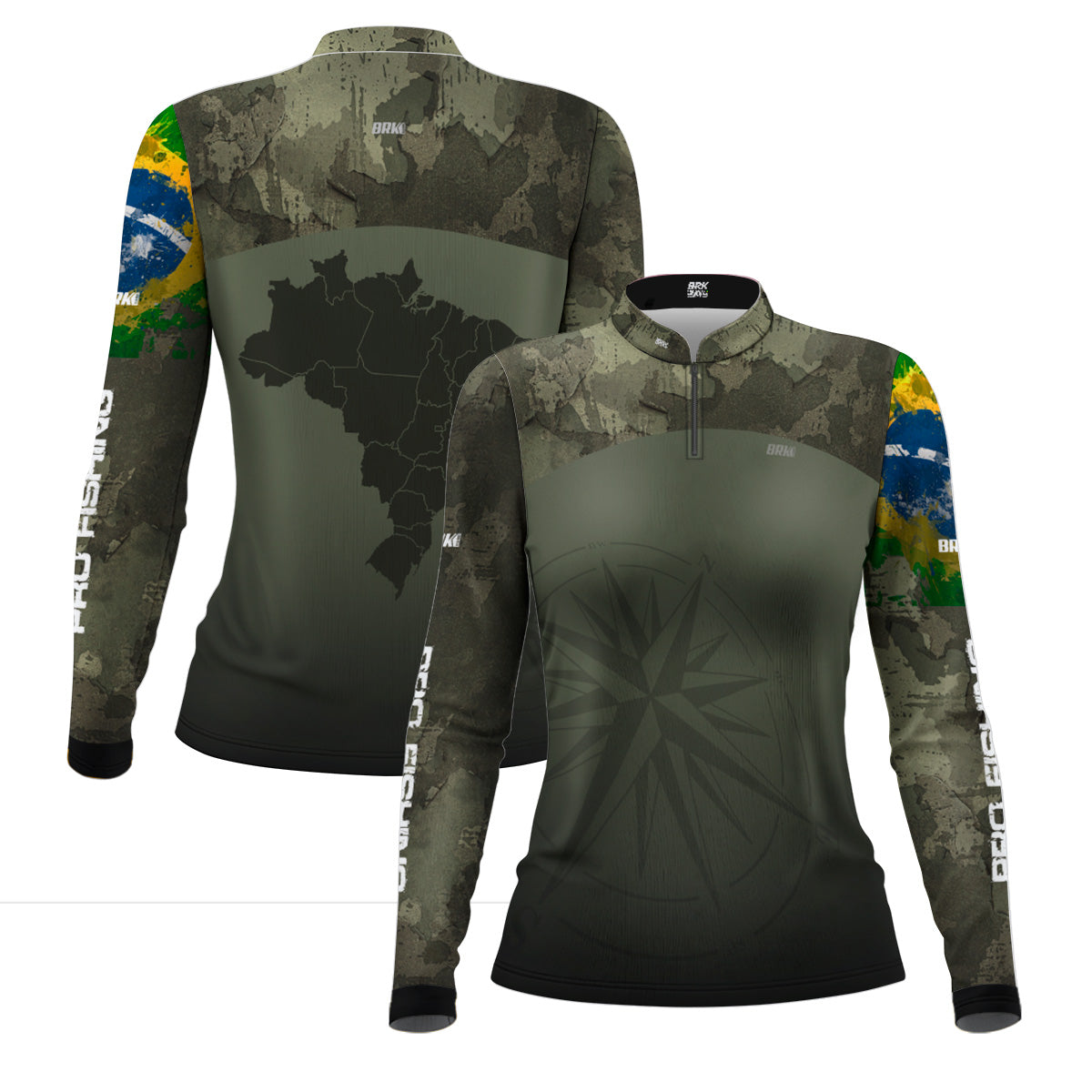 Camisa Feminina  Agro Brk Bussola Brasil Camuflada com Proteção Solar UV50+ - Brk Agro