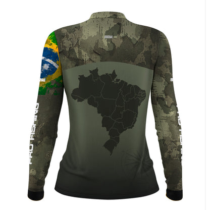 Camisa Feminina  Agro Brk Bussola Brasil Camuflada com Proteção Solar UV50+ - Brk Agro