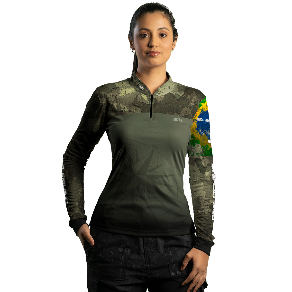 Camisa Feminina  Agro Brk Bussola Brasil Camuflada com Proteção Solar UV50+ - Brk Agro