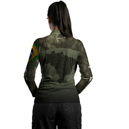Camisa Feminina  Agro Brk Bussola Brasil Camuflada com Proteção Solar UV50+ - Brk Agro
