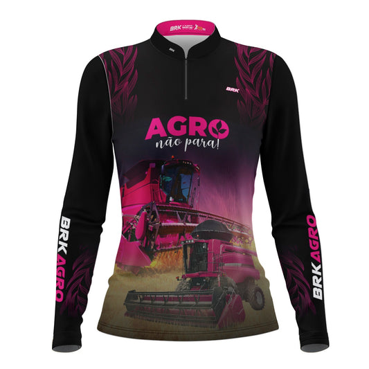 Camisa Feminina Agro Brk O Agro Não Para Preta com Proteção Solar UV50+ Envio Imediato