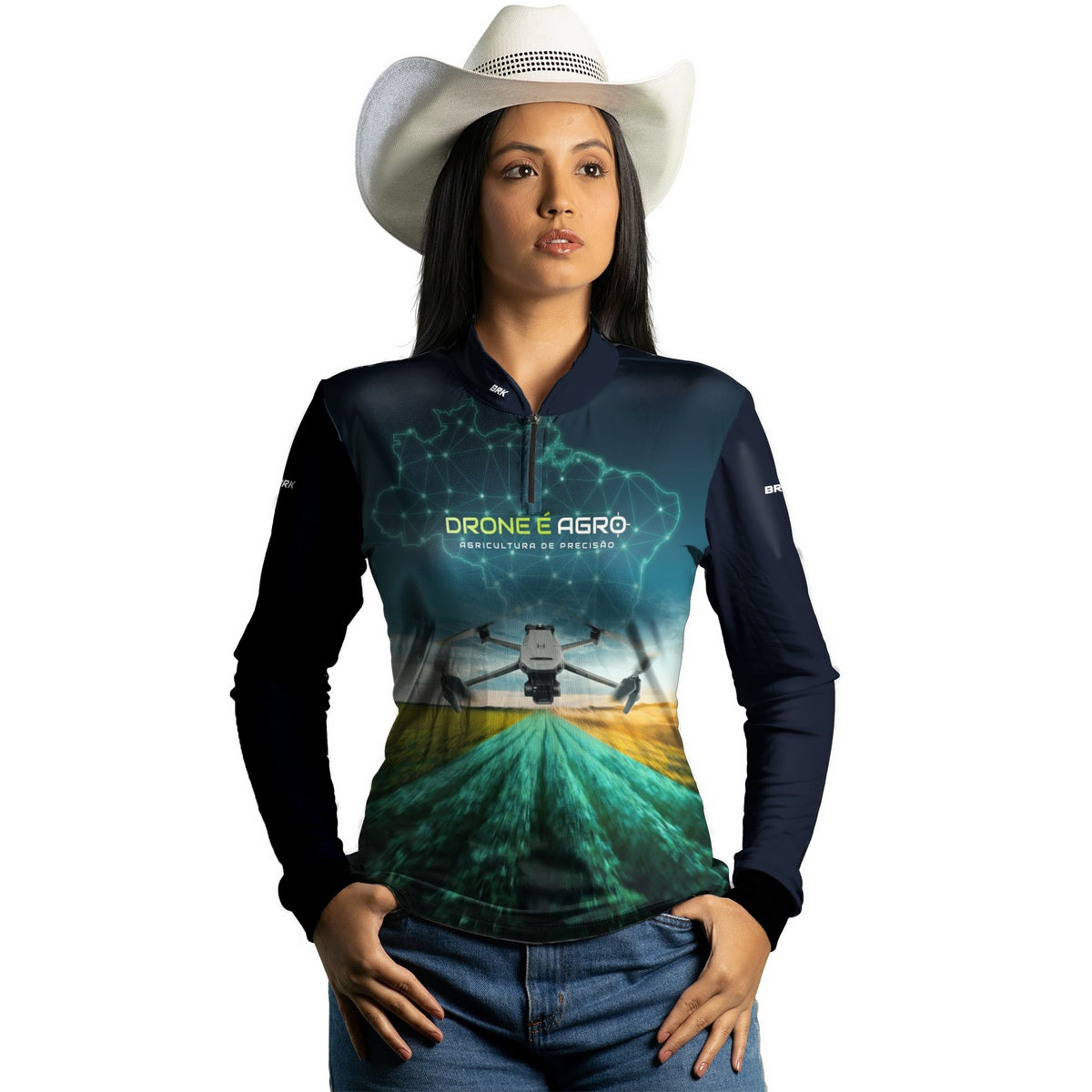 Camisa Agro Feminina Brk Drone de Mapeamento Mavic 3 com Proteção Solar UV50+ - Brk Agro