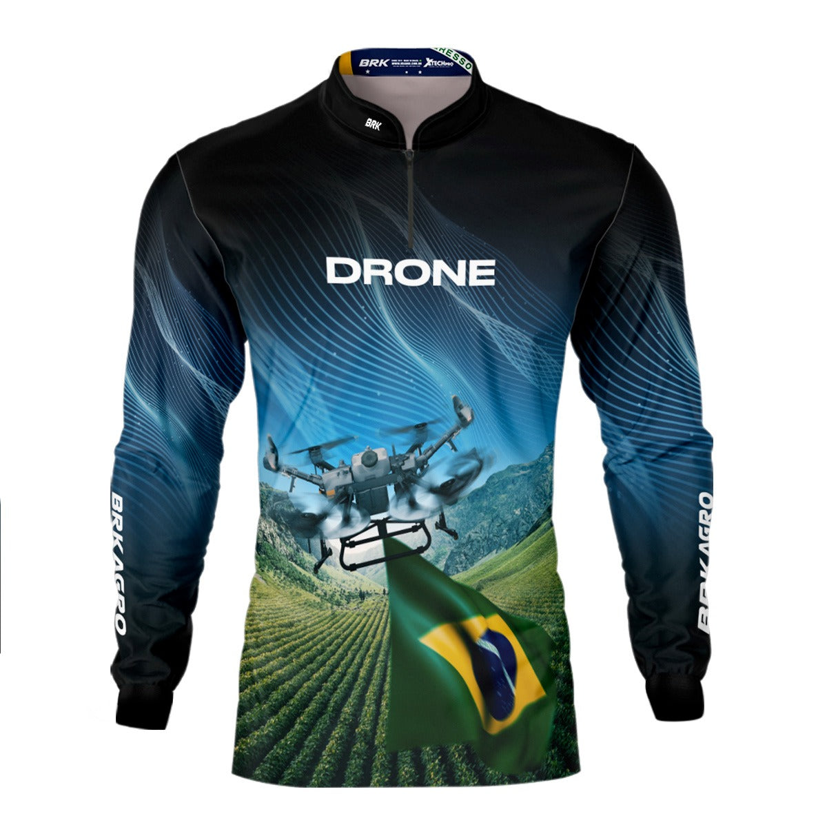 Camisa Agro Brk Drone Bandeira do Brasil com Proteção Solar UV50+ - Brk Agro