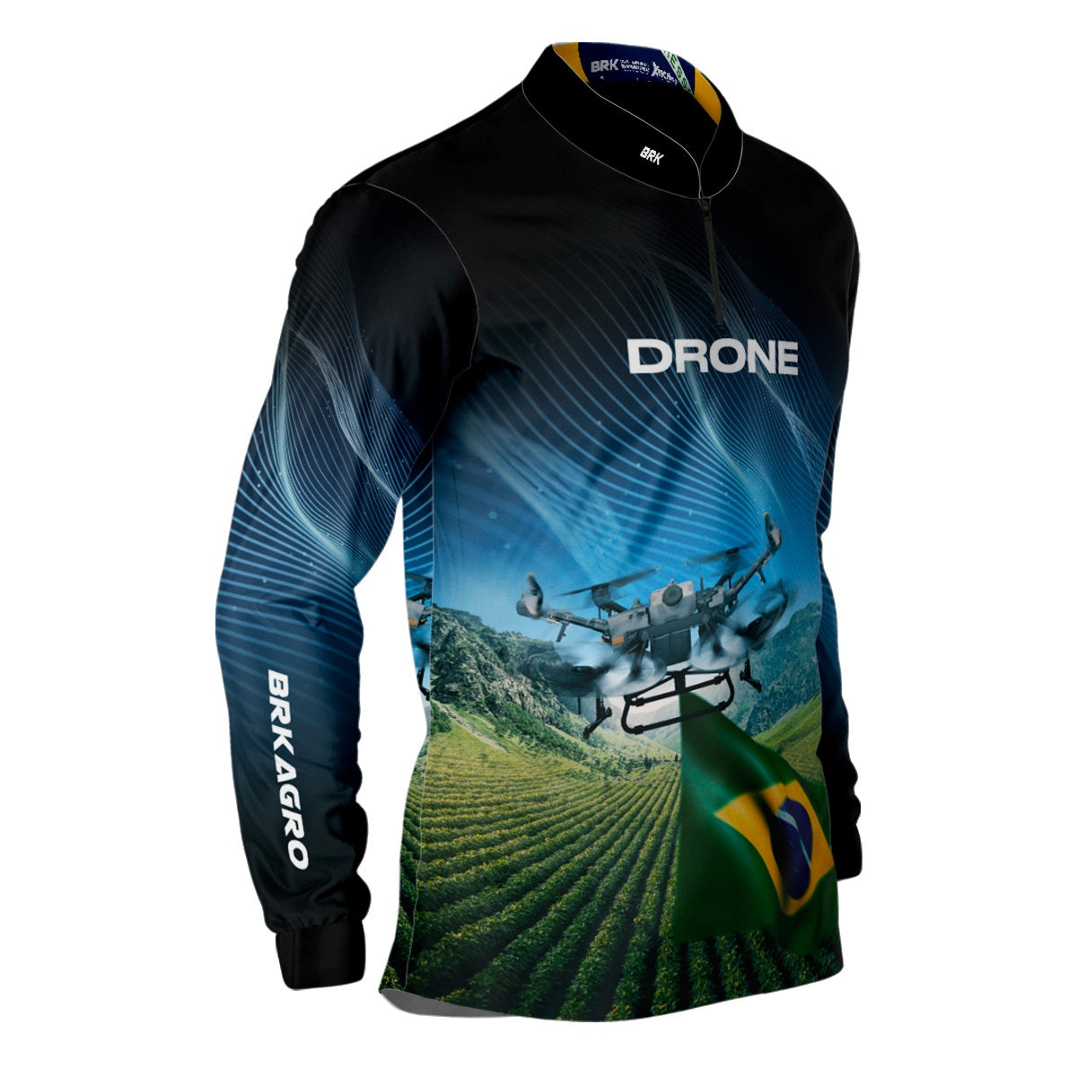 Camisa Agro Brk Drone Bandeira do Brasil com Proteção Solar UV50+ - Brk Agro
