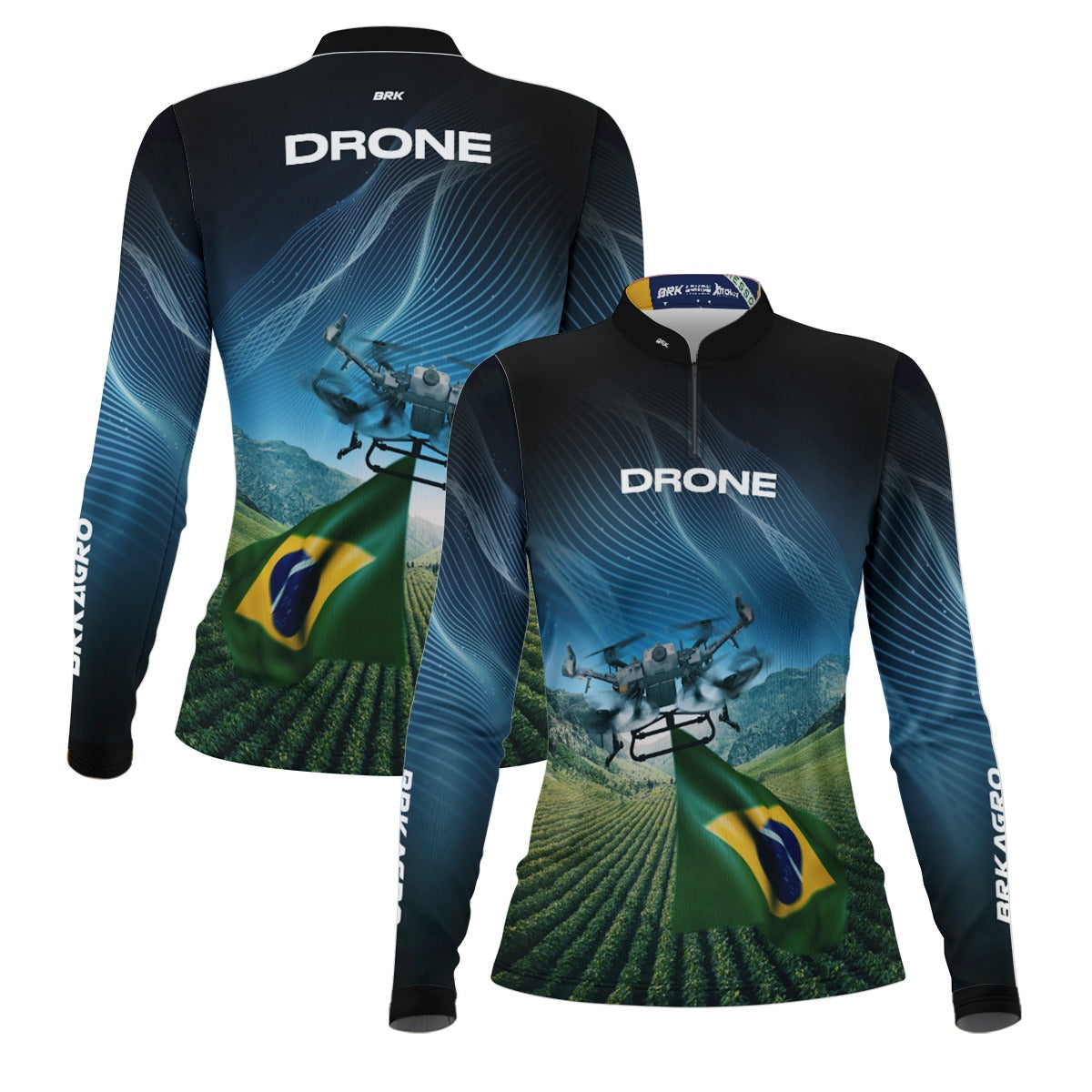 Camisa Agro Feminina Brk Drone Bandeira do Brasil com Proteção Solar UV50+ - Brk Agro