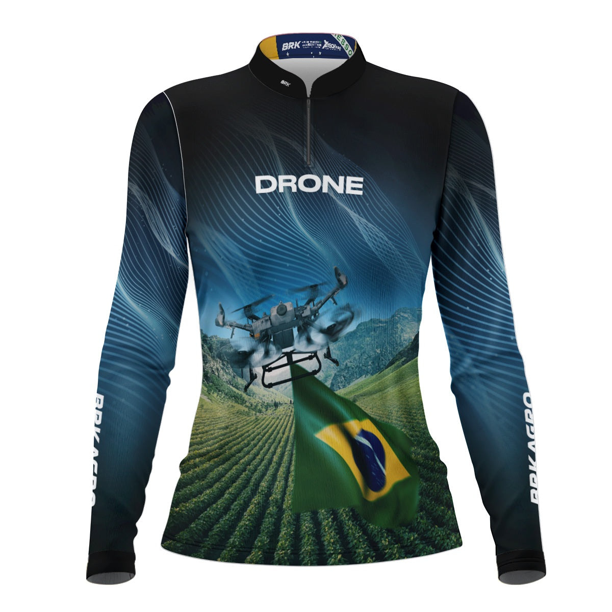 Camisa Agro Feminina Brk Drone Bandeira do Brasil com Proteção Solar UV50+ - Brk Agro