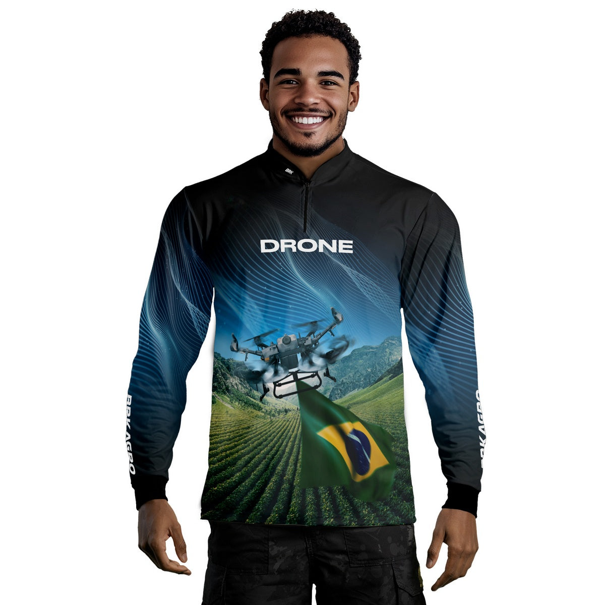 Camisa Agro Brk Drone Bandeira do Brasil com Proteção Solar UV50+ - Brk Agro