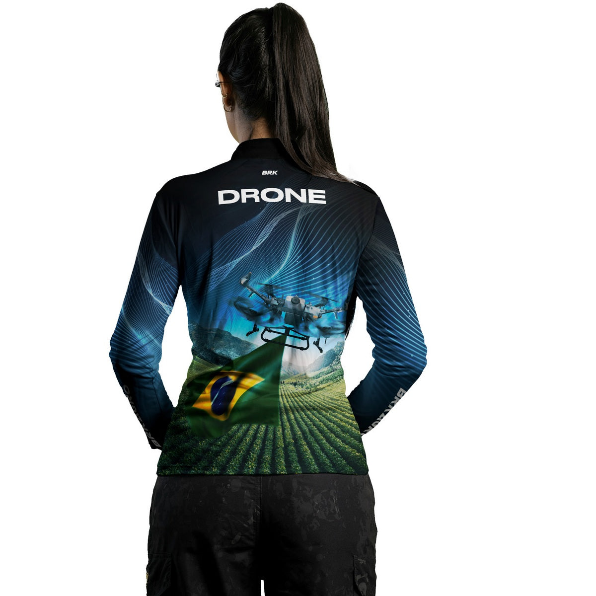 Camisa Agro Feminina Brk Drone Bandeira do Brasil com Proteção Solar UV50+ - Brk Agro