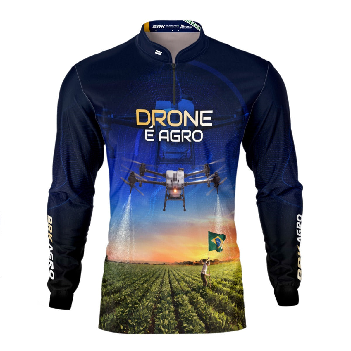 Camisa Agro Brk Drone Bandeira do Brasil com Proteção Solar UV50+ - Brk Agro
