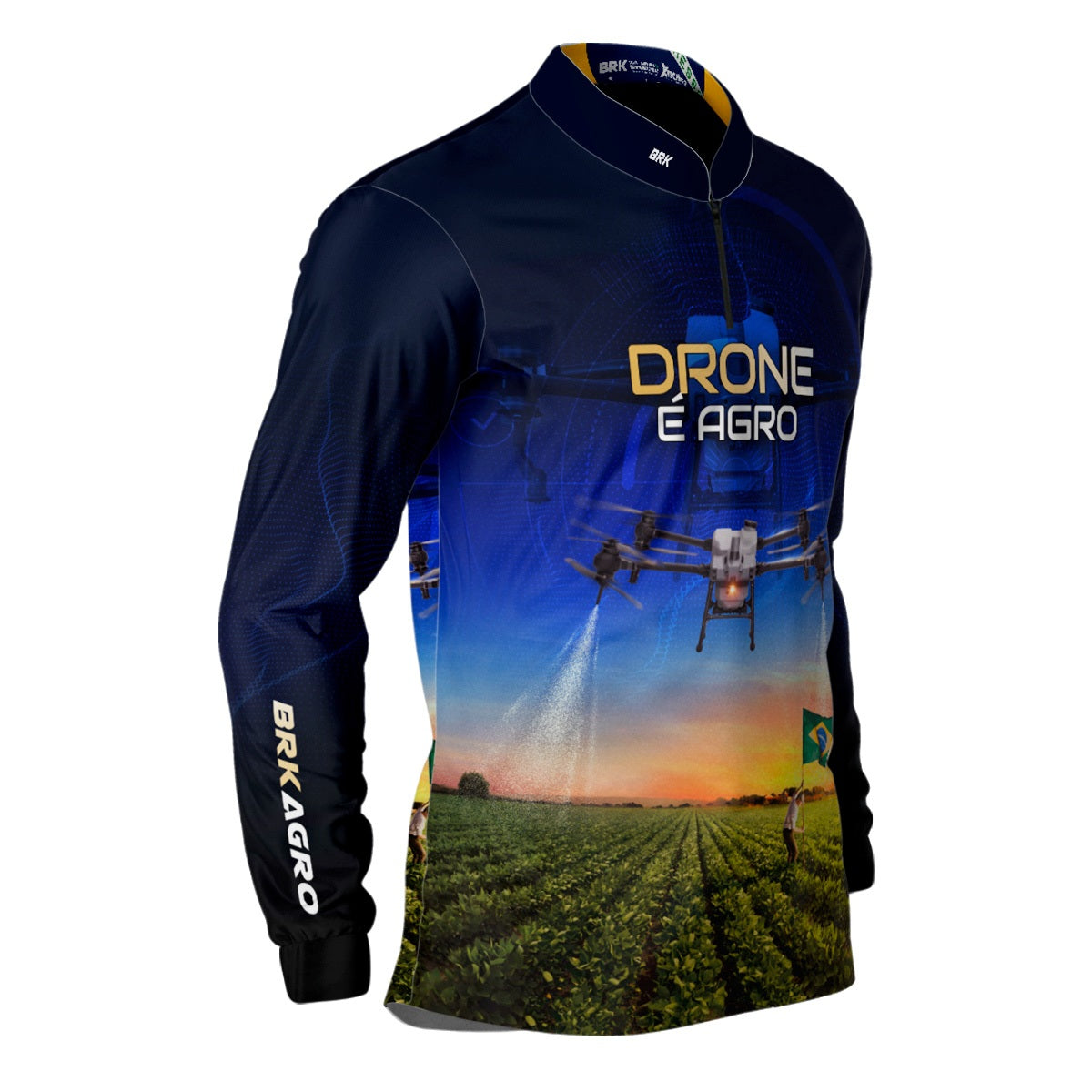 Camisa Agro Brk Drone Bandeira do Brasil com Proteção Solar UV50+ - Brk Agro