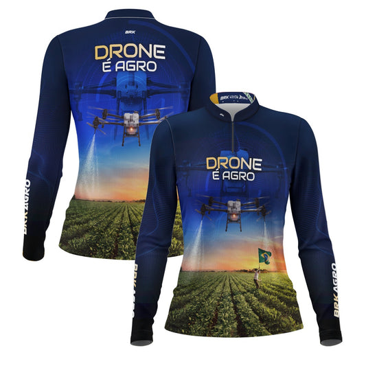 Camisa Agro Feminina Brk Drone Bandeira do Brasil com Proteção Solar UV50+ - Brk Agro