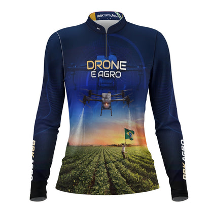 Camisa Agro Feminina Brk Drone Bandeira do Brasil com Proteção Solar UV50+ - Brk Agro